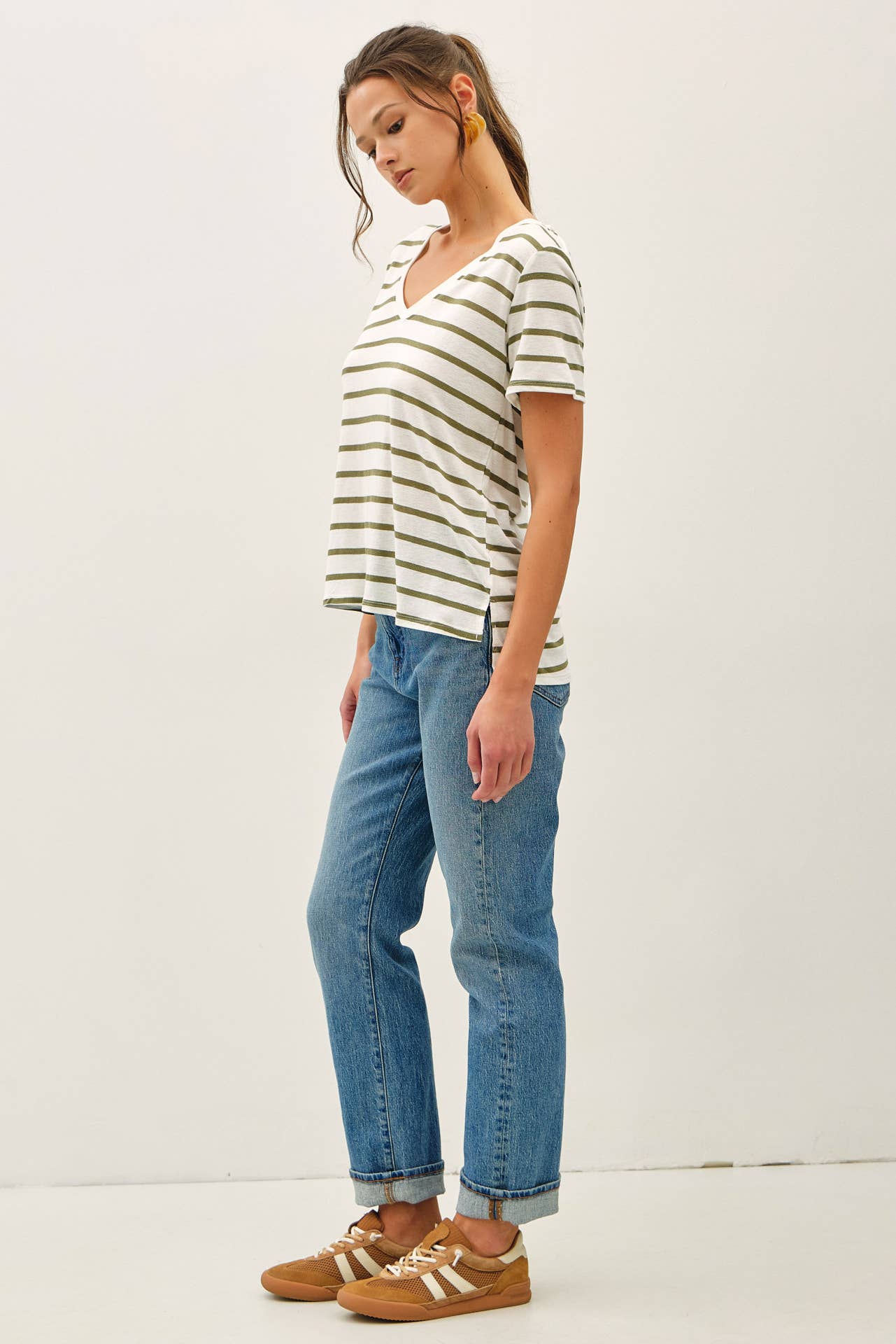 Linen Blend Striped Relaxed Top