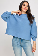 Load image into Gallery viewer, Balloon Sleeve Mock Neck Ribbed Sweater

