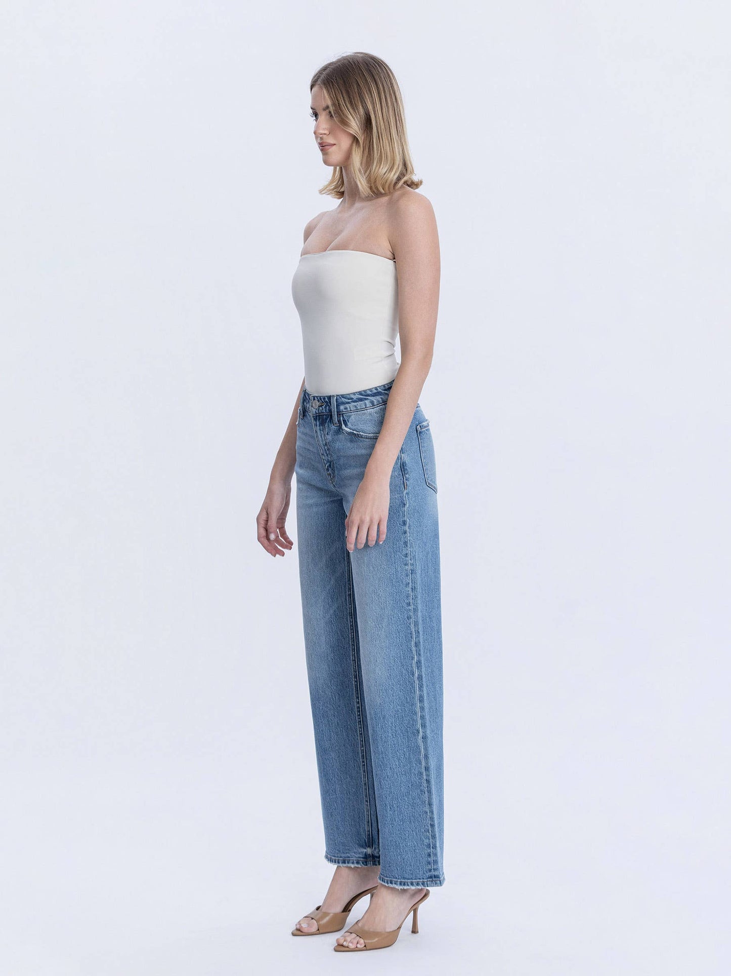High Rise Full Length Wide Leg Jeans