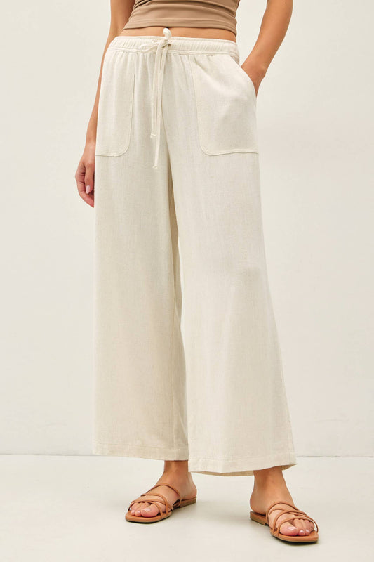 Linen Blend Wide Leg Ankle Pants