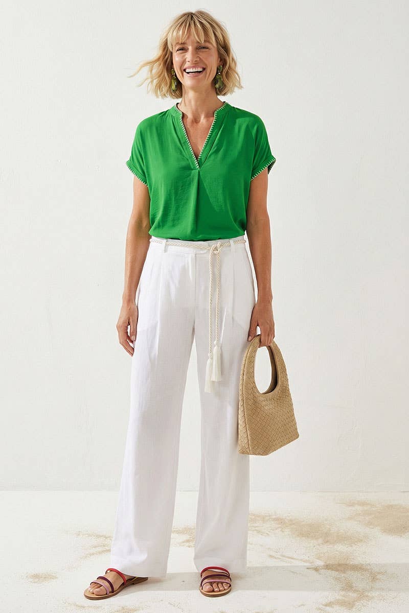 Silky Whipstitch Drop Shoulder Top