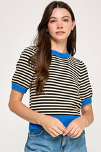 Load image into Gallery viewer, Striped Contrast Trim Short Sleeve Sweater
