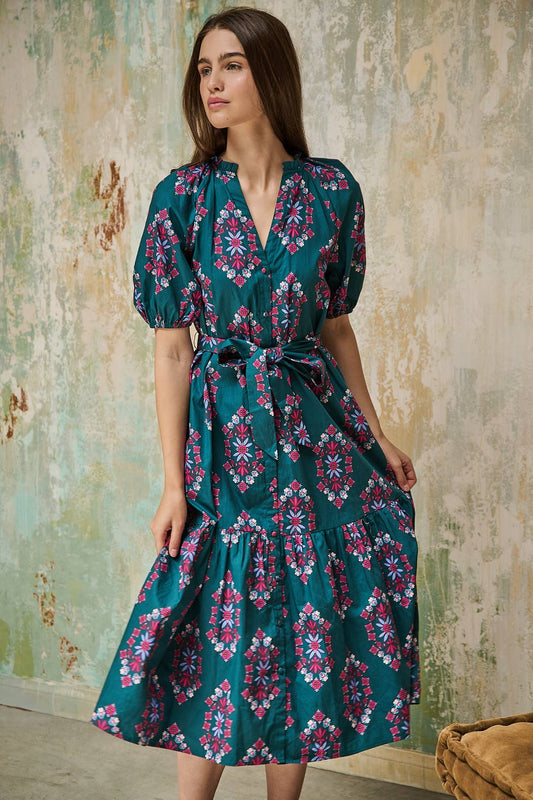 Tie Waist Tiered Midi Dress