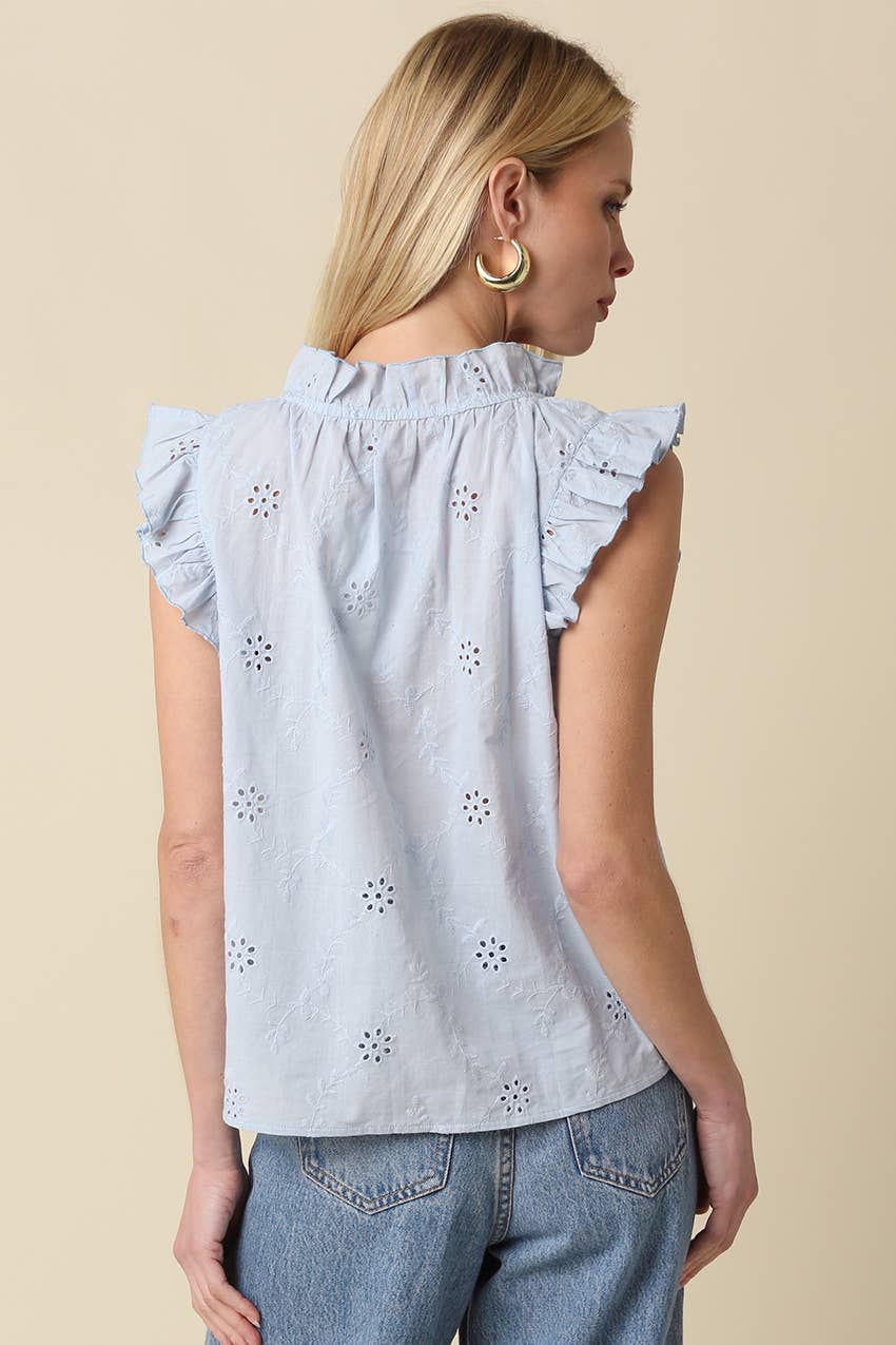 Eyelet Ruffle Sleeve Blouse