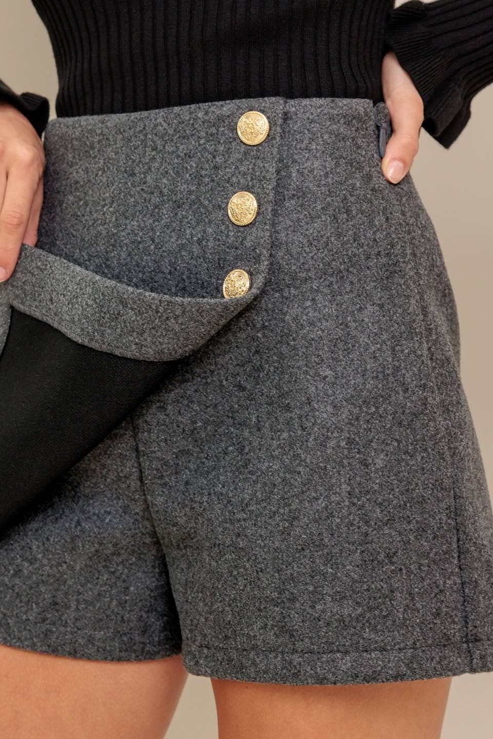 Woven Three Button Skort