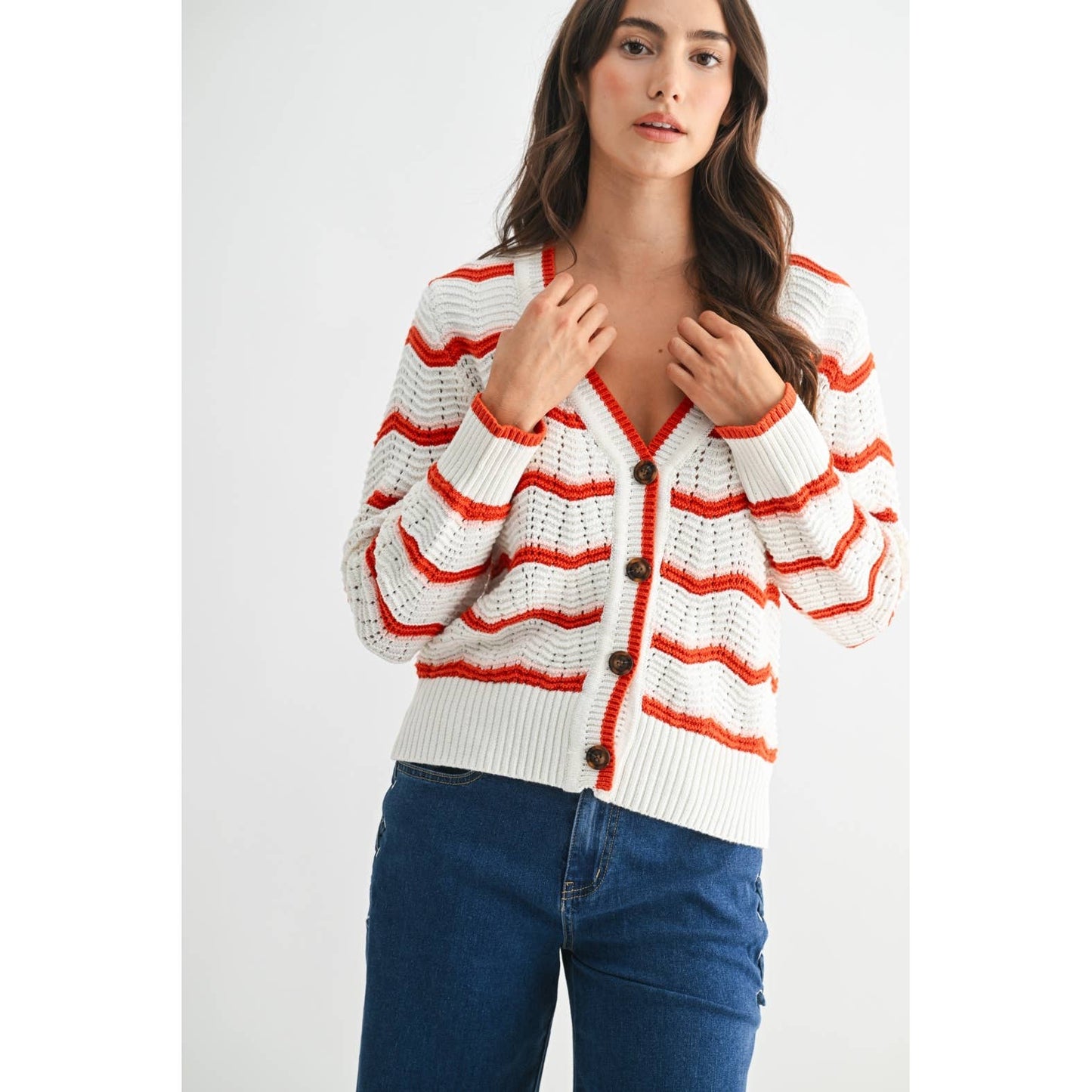 Chevron Stripe Knit Cardigan Sweater