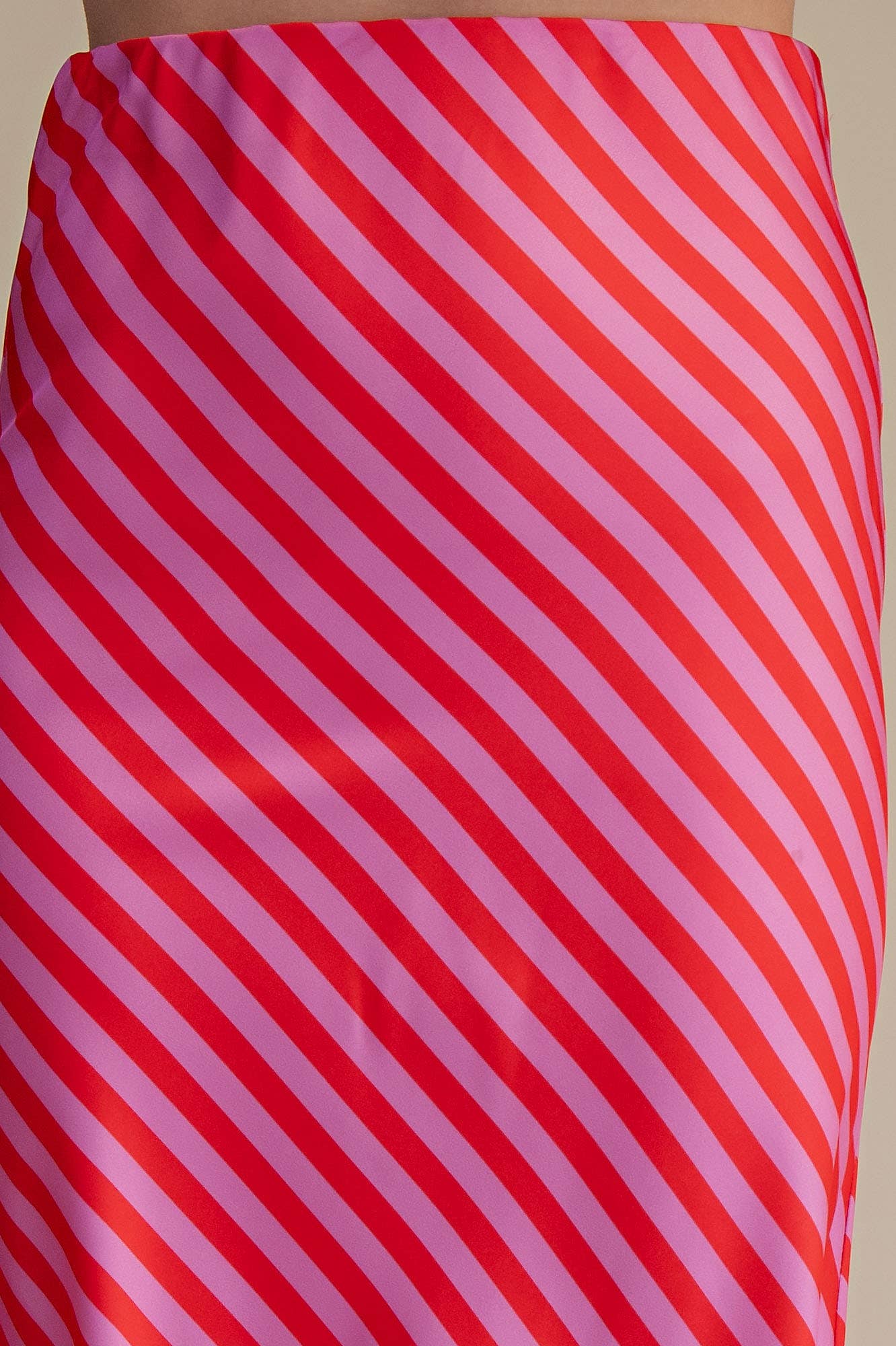 Diagonal Striped Satin Midi Skirt