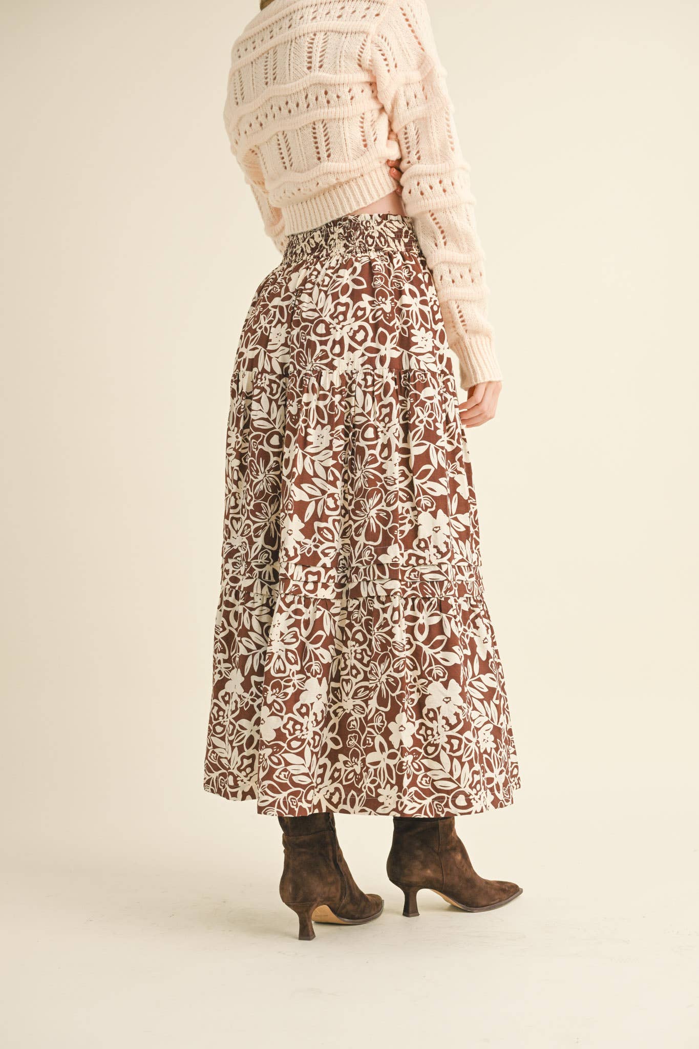 Rental- Floral Pin Tuck Midi Skirt