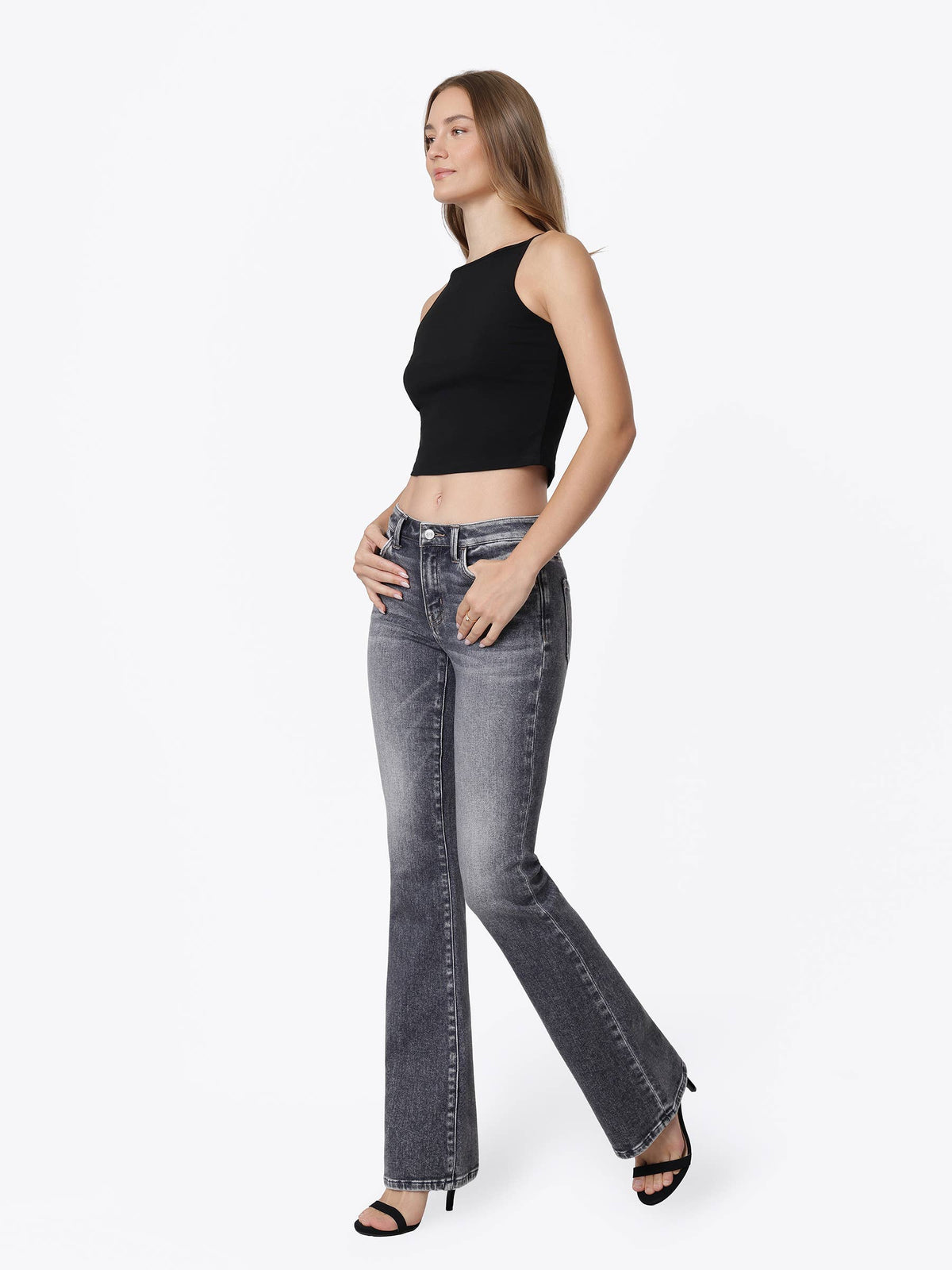 Mid Rise Full Length Gray Bootcut Jeans