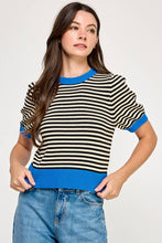 Load image into Gallery viewer, Striped Contrast Trim Short Sleeve Sweater
