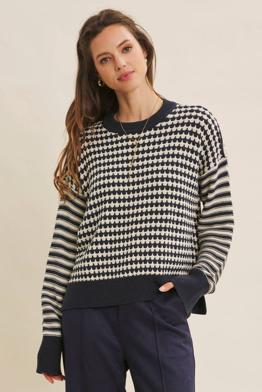 Textured Striped Crewneck Sweater