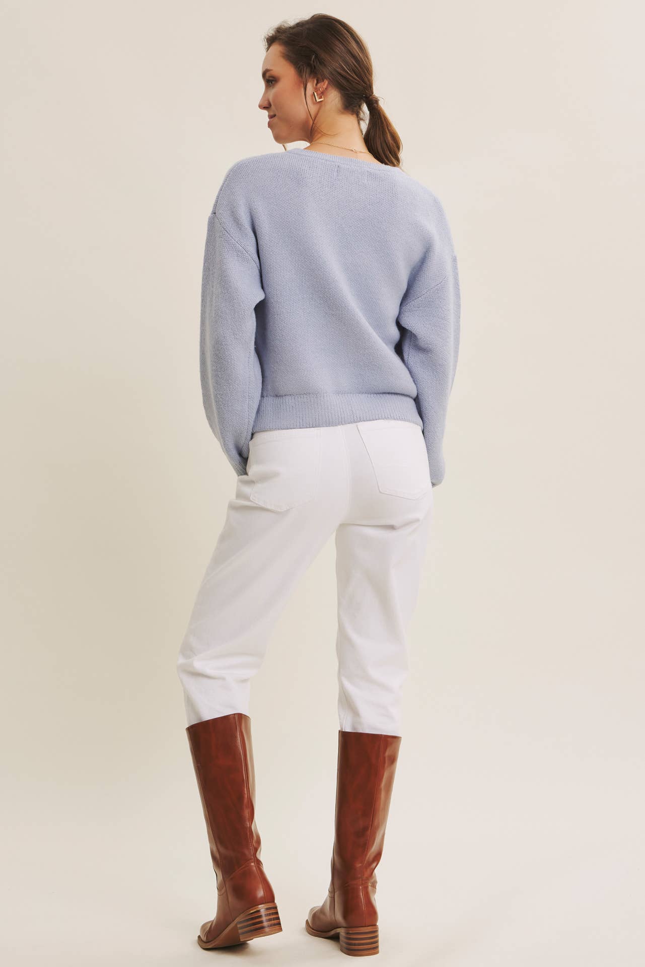 Brushed Fabric Three Bow Cardigan Sweater