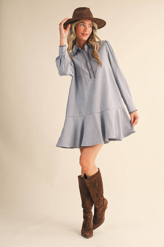 Rental - Contrast Stitch Striped Mini Dress