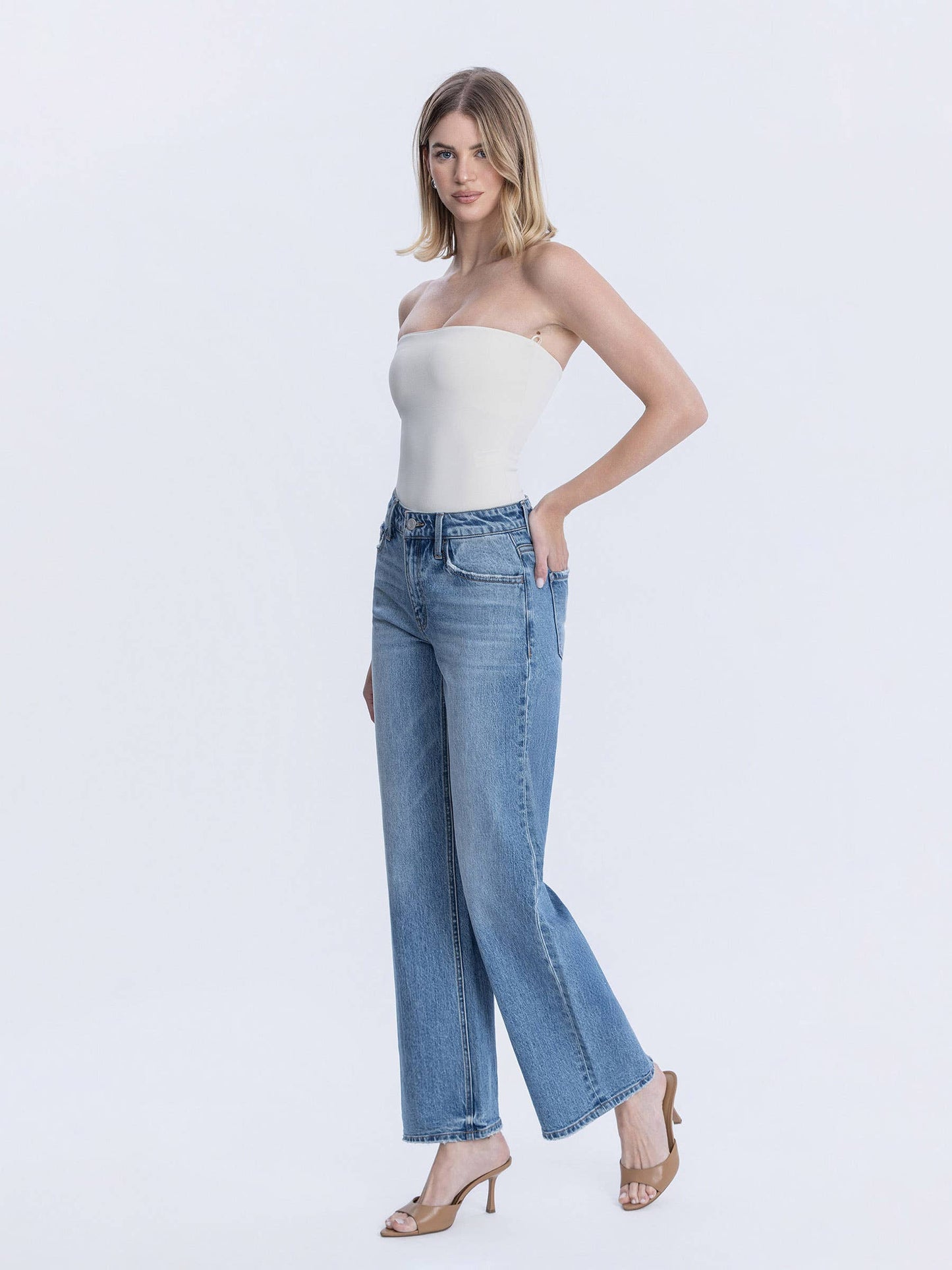 High Rise Full Length Wide Leg Jeans
