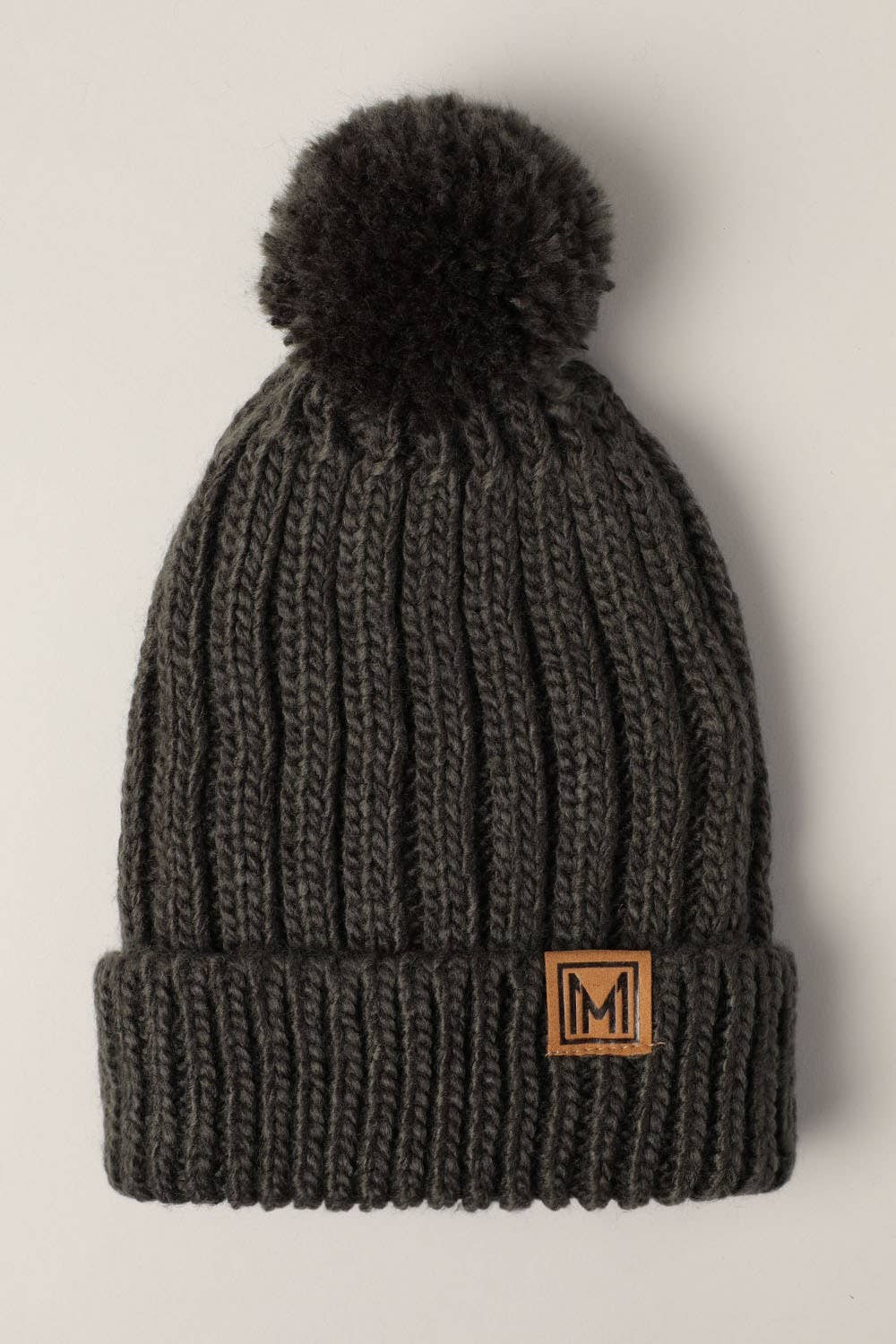 Winter Rib Knitted Sherpa Lined Pom Pom Beanie Hat