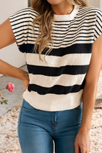 Load image into Gallery viewer, Wide Shoulder Striped Sleeveless Knit Top
