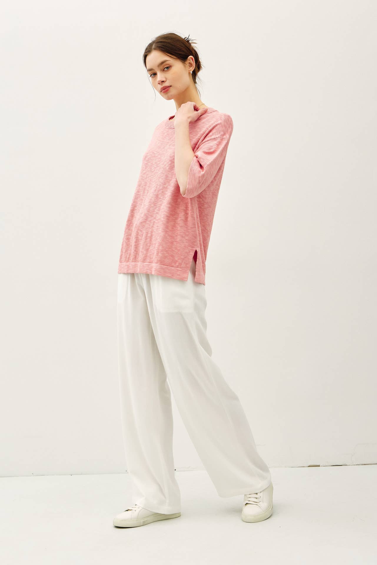 Short Sleeve Slub Cotton Sweater