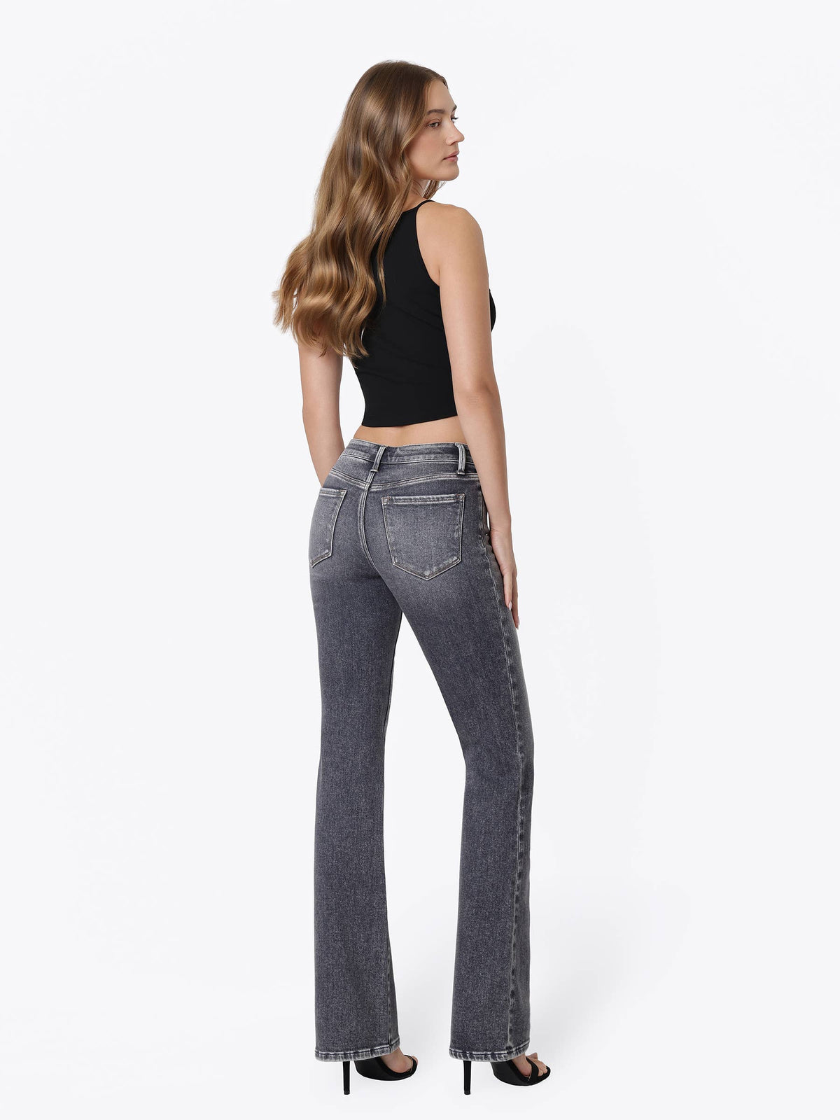 Mid Rise Full Length Gray Bootcut Jeans