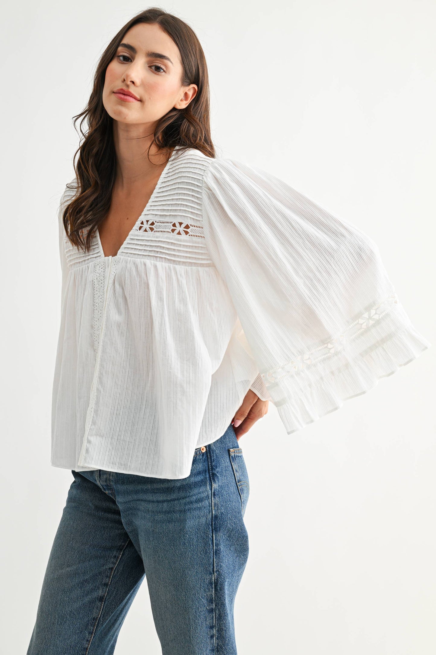 White Lace Mid Sleeve Top