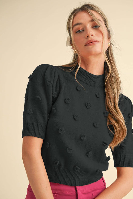 Raised Floral Short Sleeve Sweater