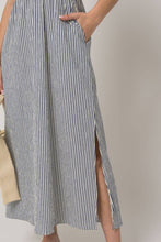 Load image into Gallery viewer, Green Striped Sleeveless Elastic Waist Maxi Dress
