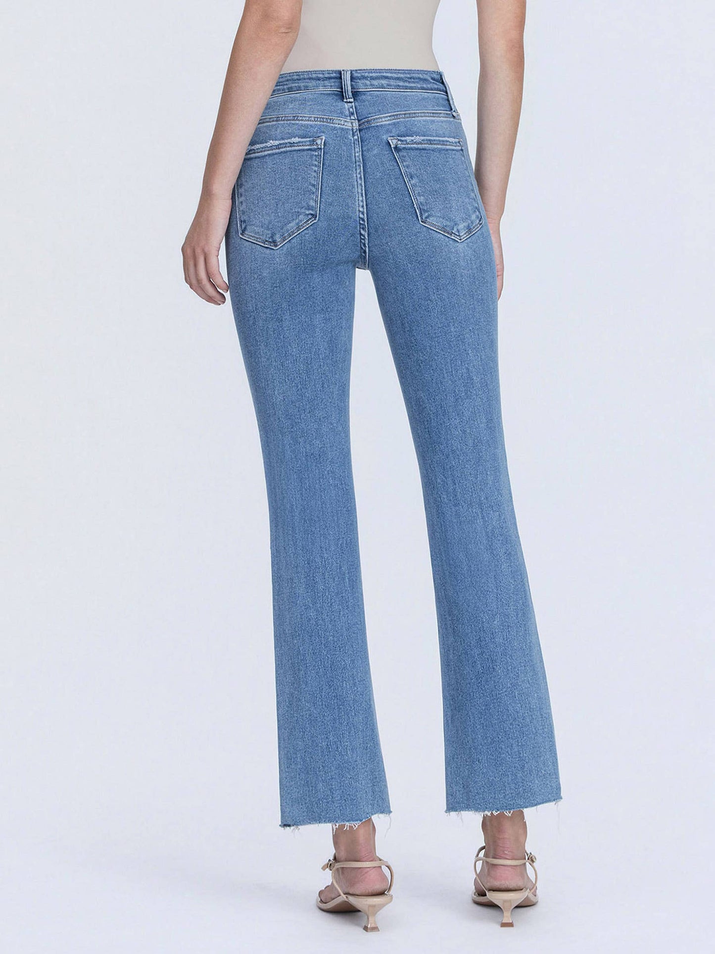 High Rise Raw Hem Crop Flare Jeans