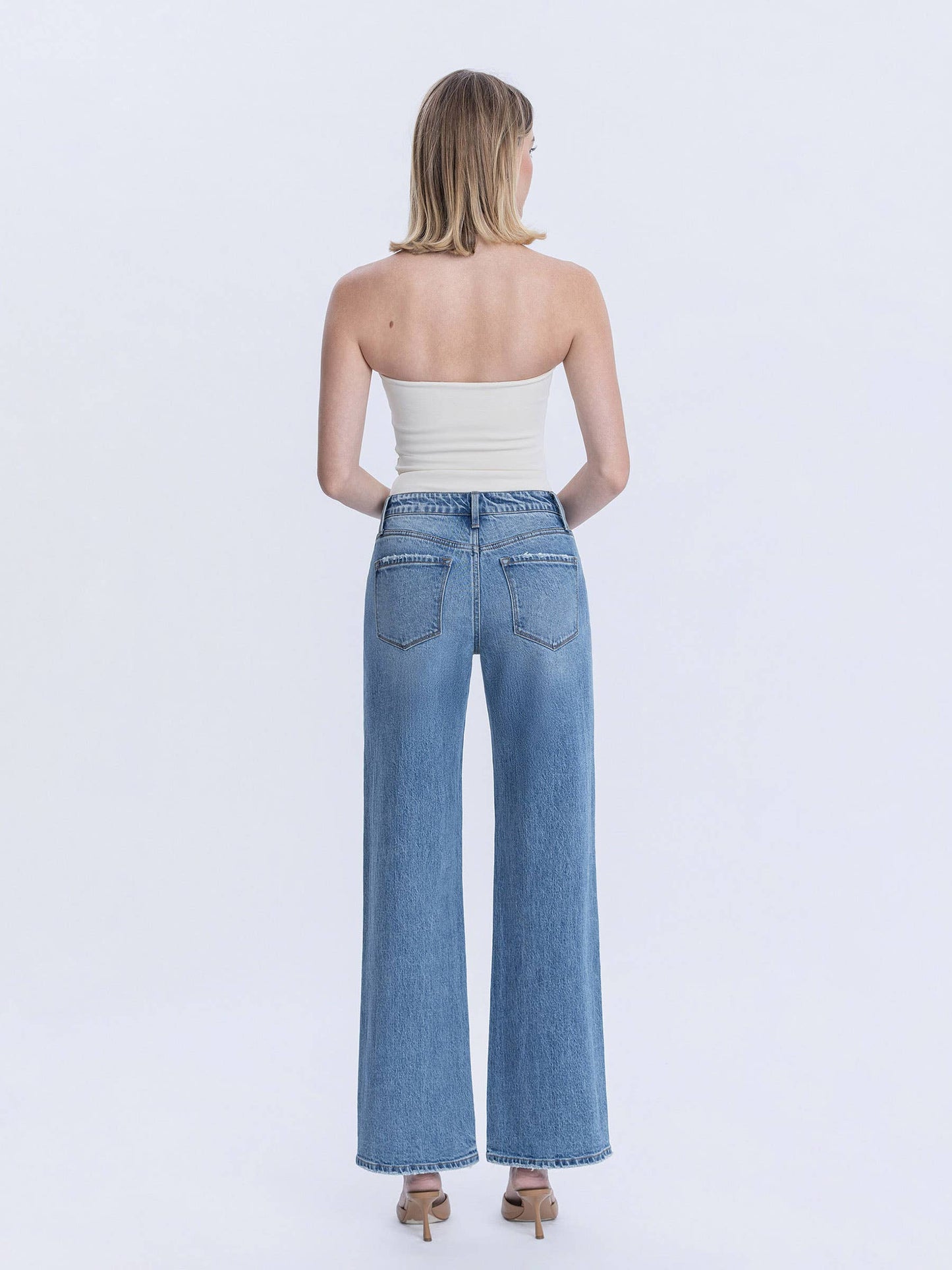High Rise Full Length Wide Leg Jeans