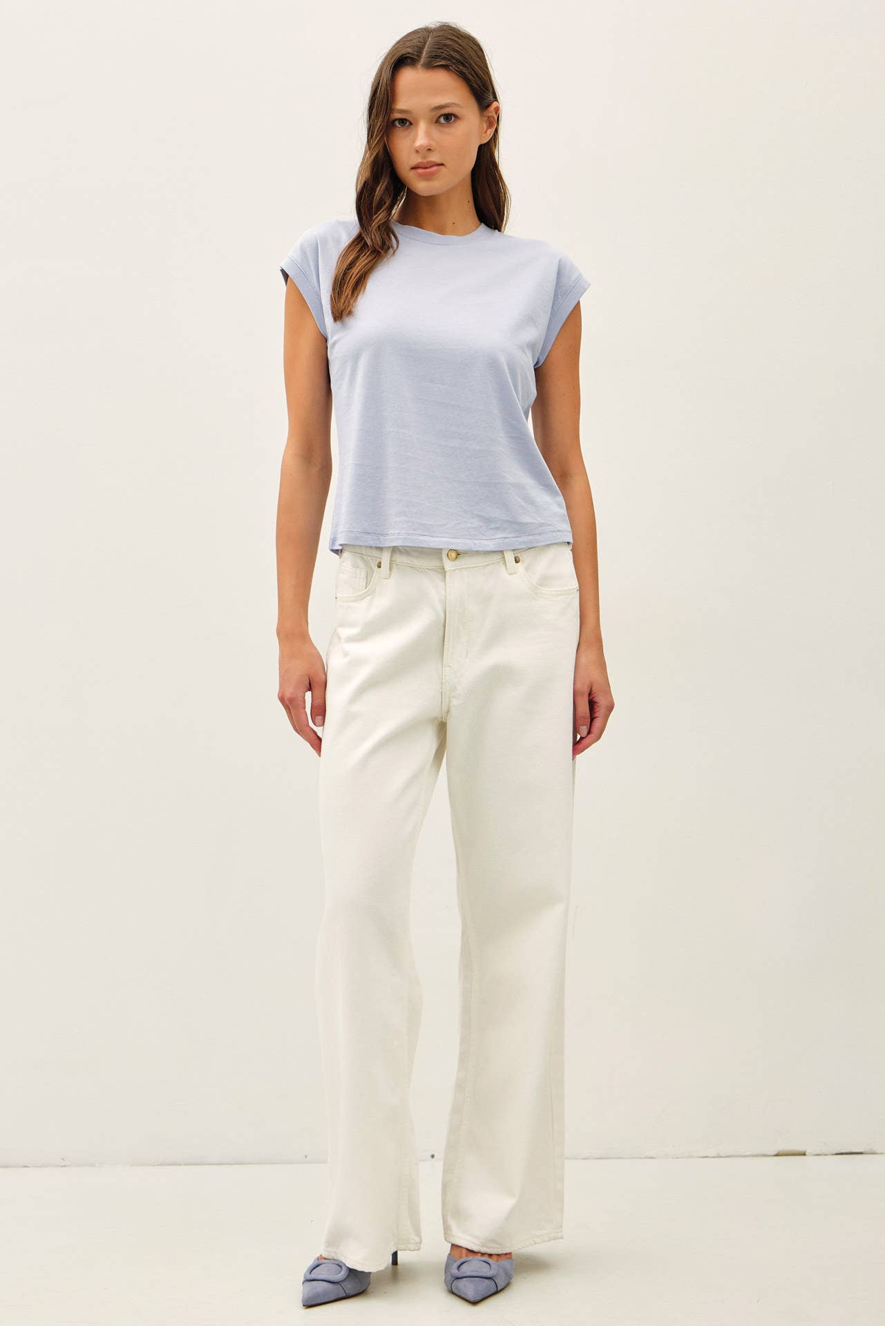 Cap Sleeve Crew Neck Cotton Top