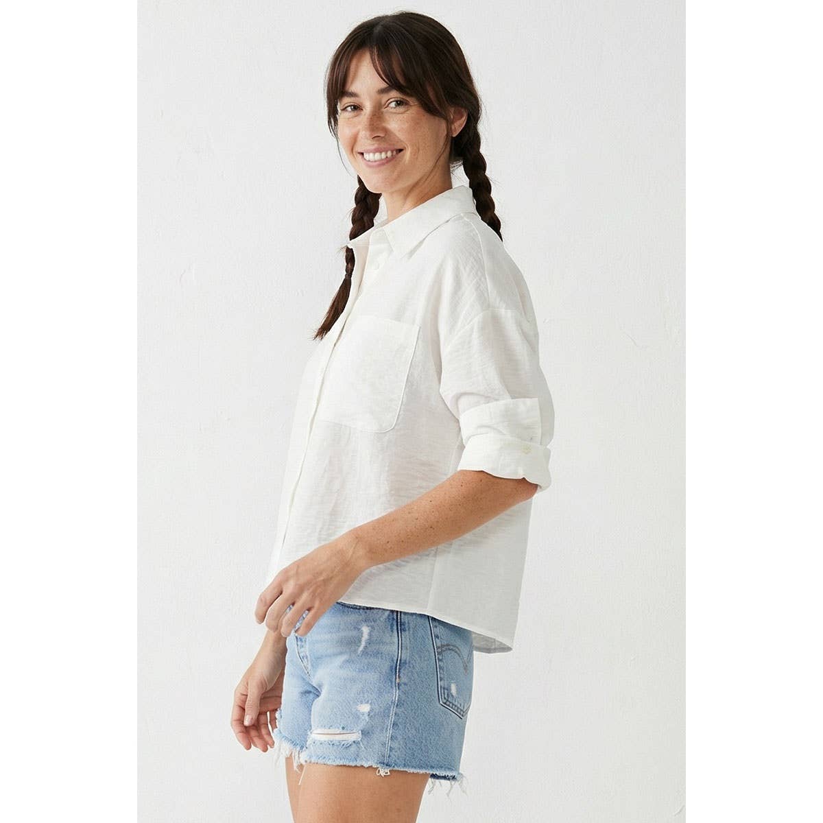 Linen Blend Rolled Sleeve Shirt