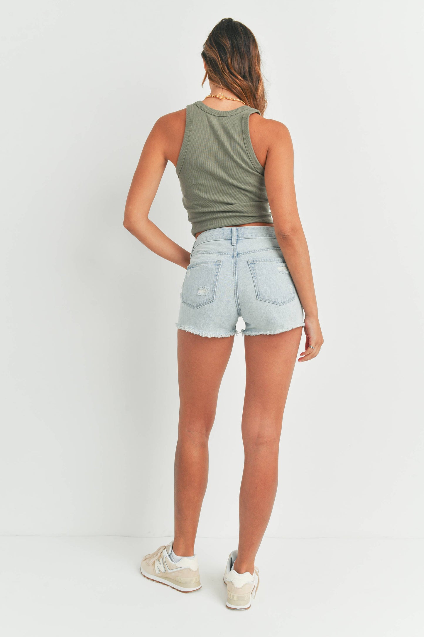 High Rise Destroyed Denim Shorts