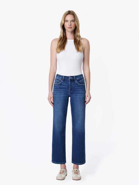 Mid Rise Dark Wash Ankle Slim Wide Jeans