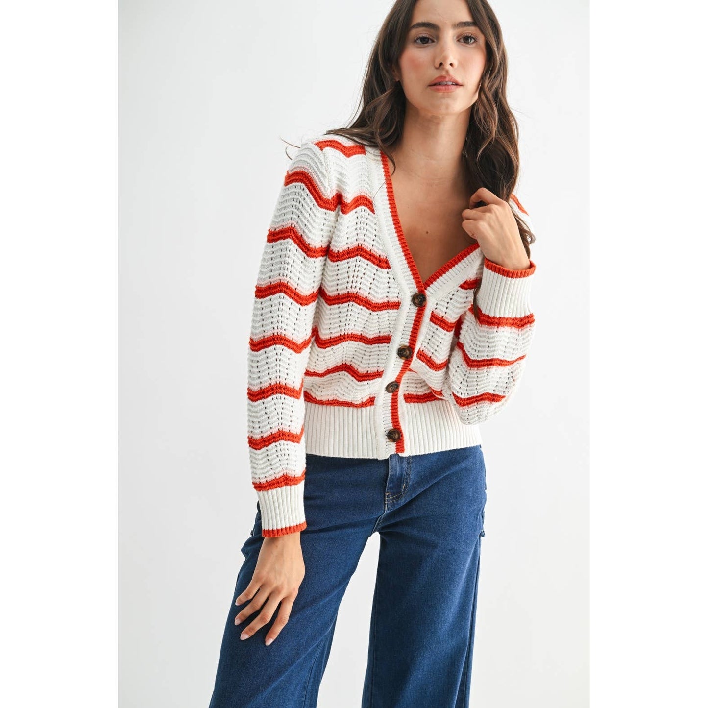 Chevron Stripe Knit Cardigan Sweater