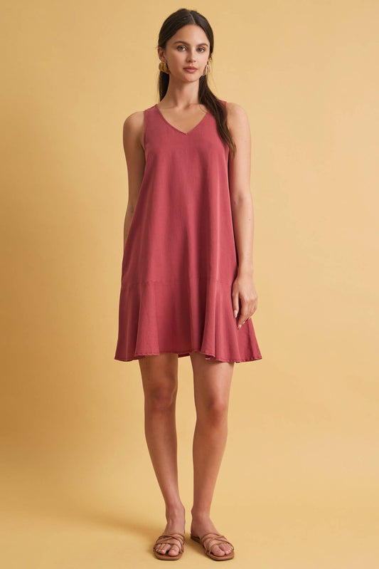Ruffle Hem Lace Back Tencel Mini Dress