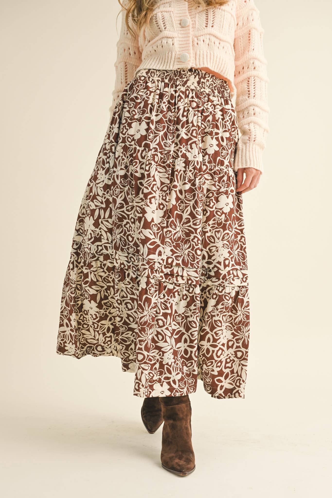 Rental- Floral Pin Tuck Midi Skirt