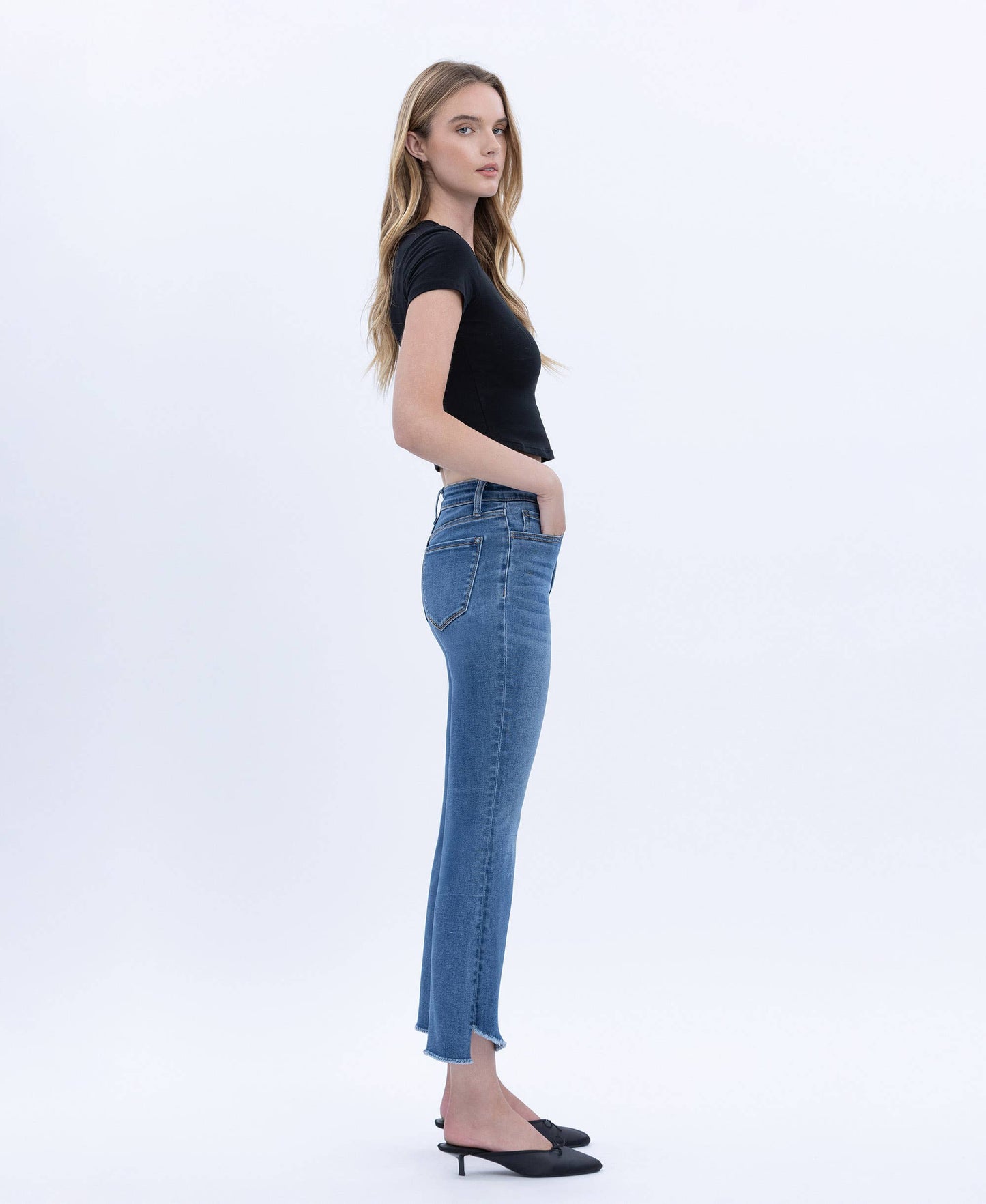 Alison Mid Rise Step Hem Crop Flare