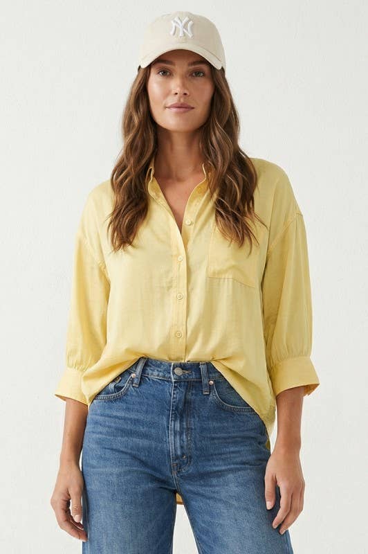 Oversized 3/4 Sleeve Button Up Blouse