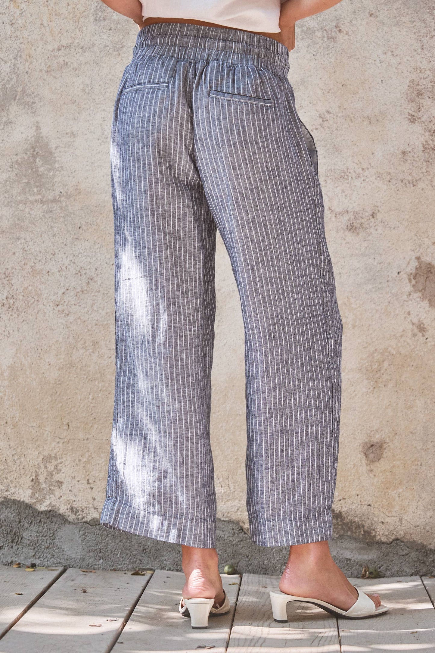 Linen Blend Wide-Leg Drawstring Pants