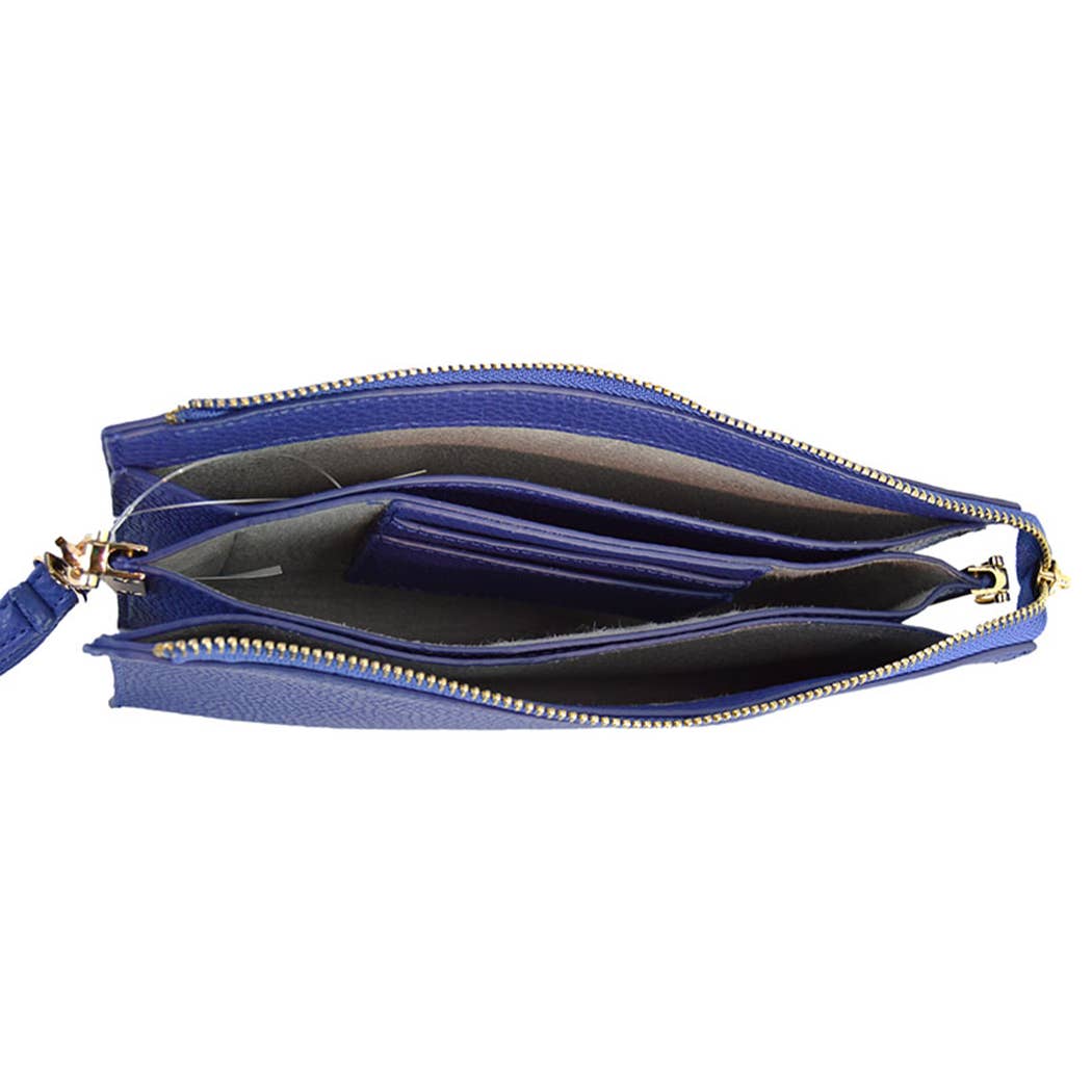 Solid Colored Leather Clutch Bag Removable Strap