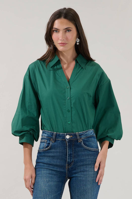Balloon Sleeve Button Down Top