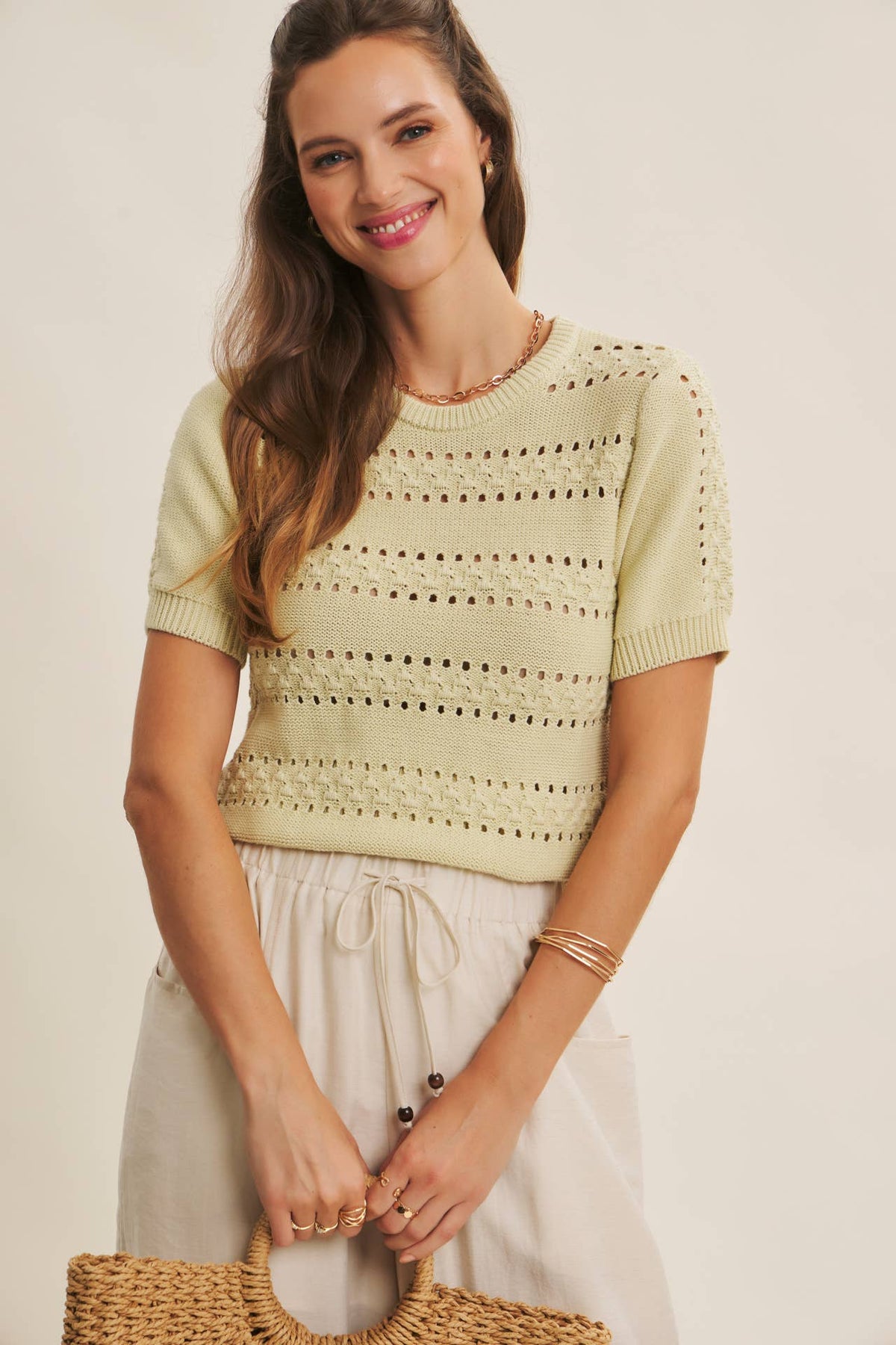 Pointelle Cotton Sweater Top