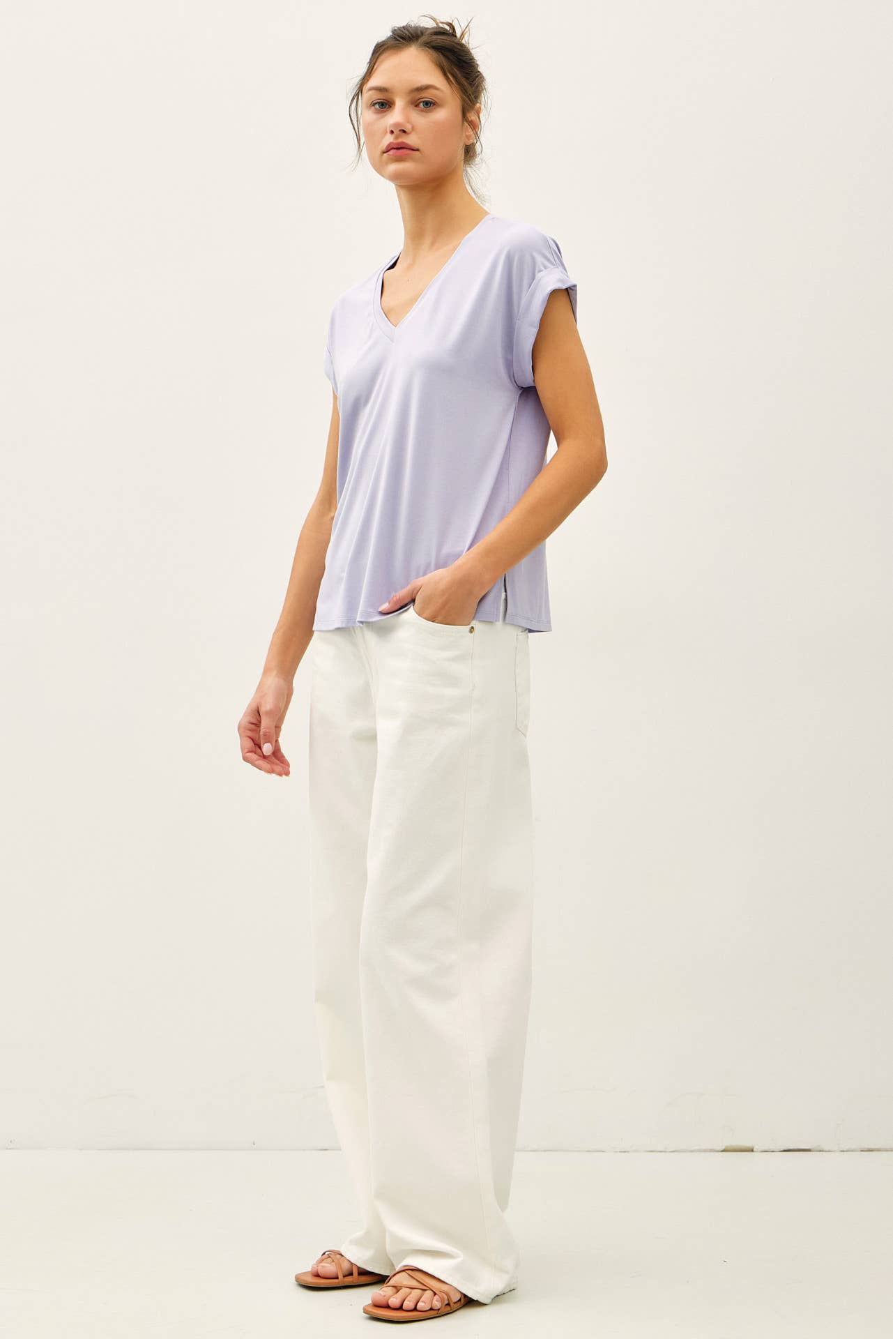 V-Neck Dolman Cap Sleeve Bamboo Top