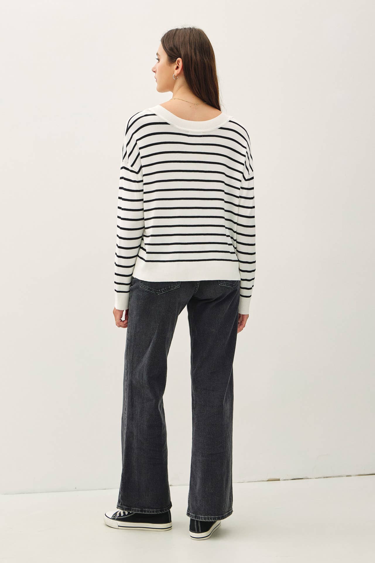 Striped V-Neck Lightweight Sweater