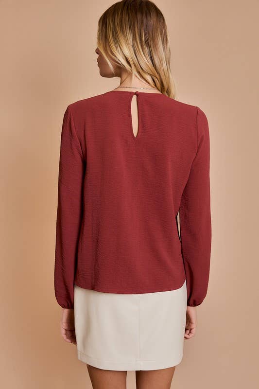 Shoulder Shirring Long Sleeve Top