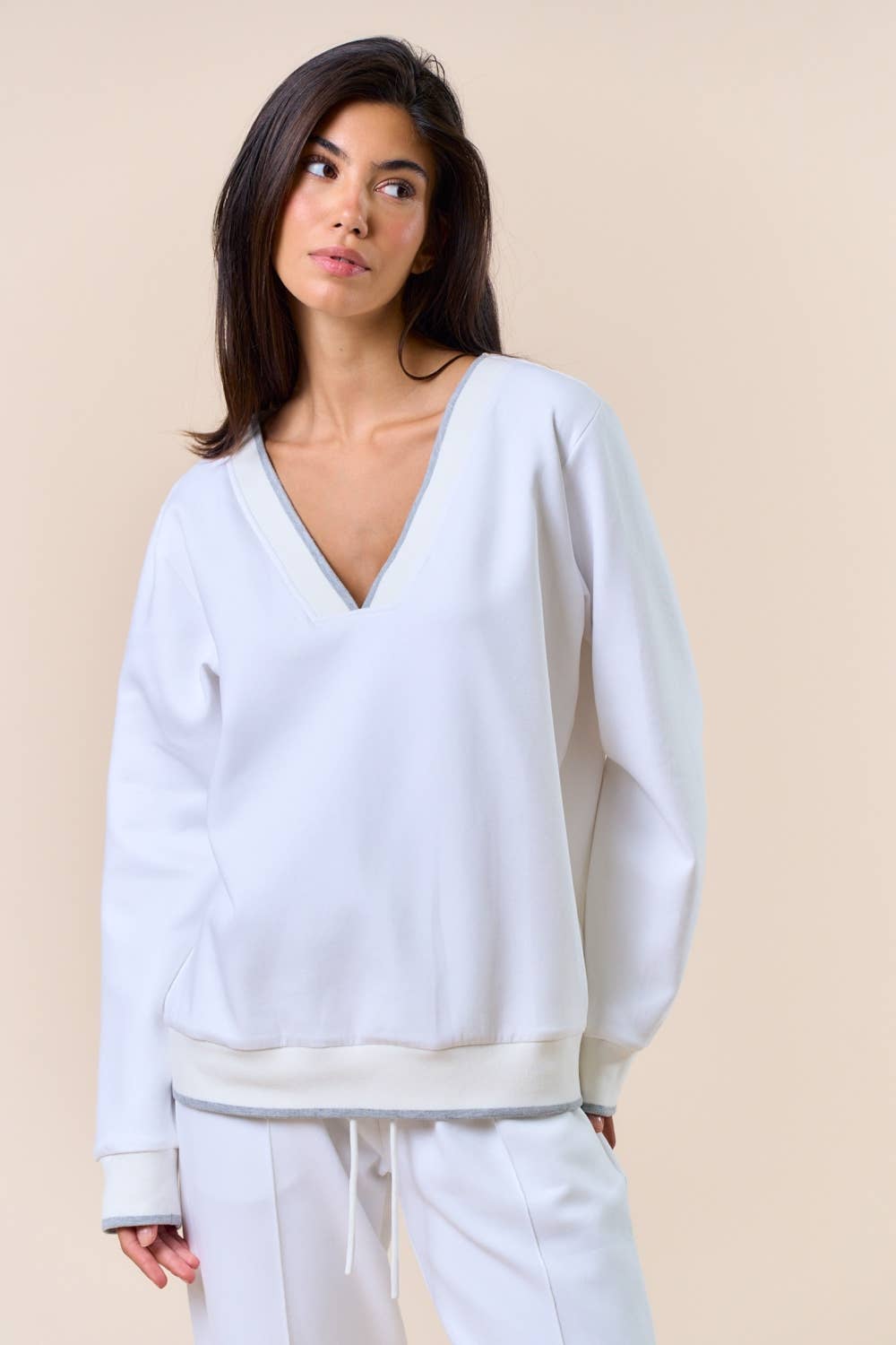 V-Neck Varsity Trim Sweatshirt