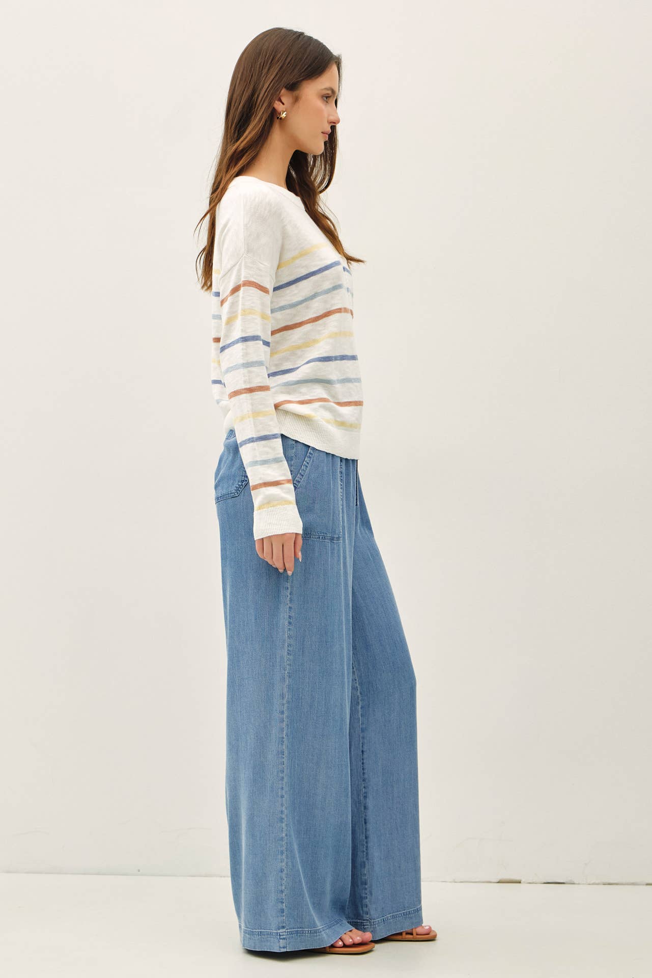 Chambray Wide Leg Tencel Pants
