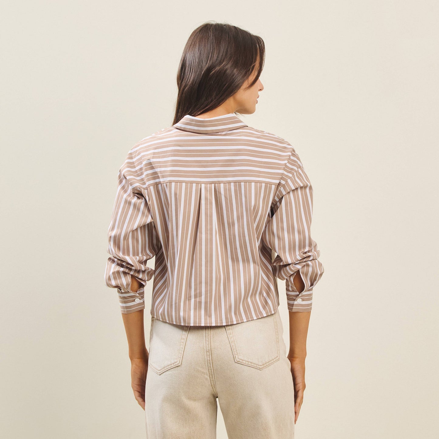 Striped Button Down Crop Length Shirt