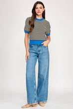Load image into Gallery viewer, Striped Contrast Trim Short Sleeve Sweater
