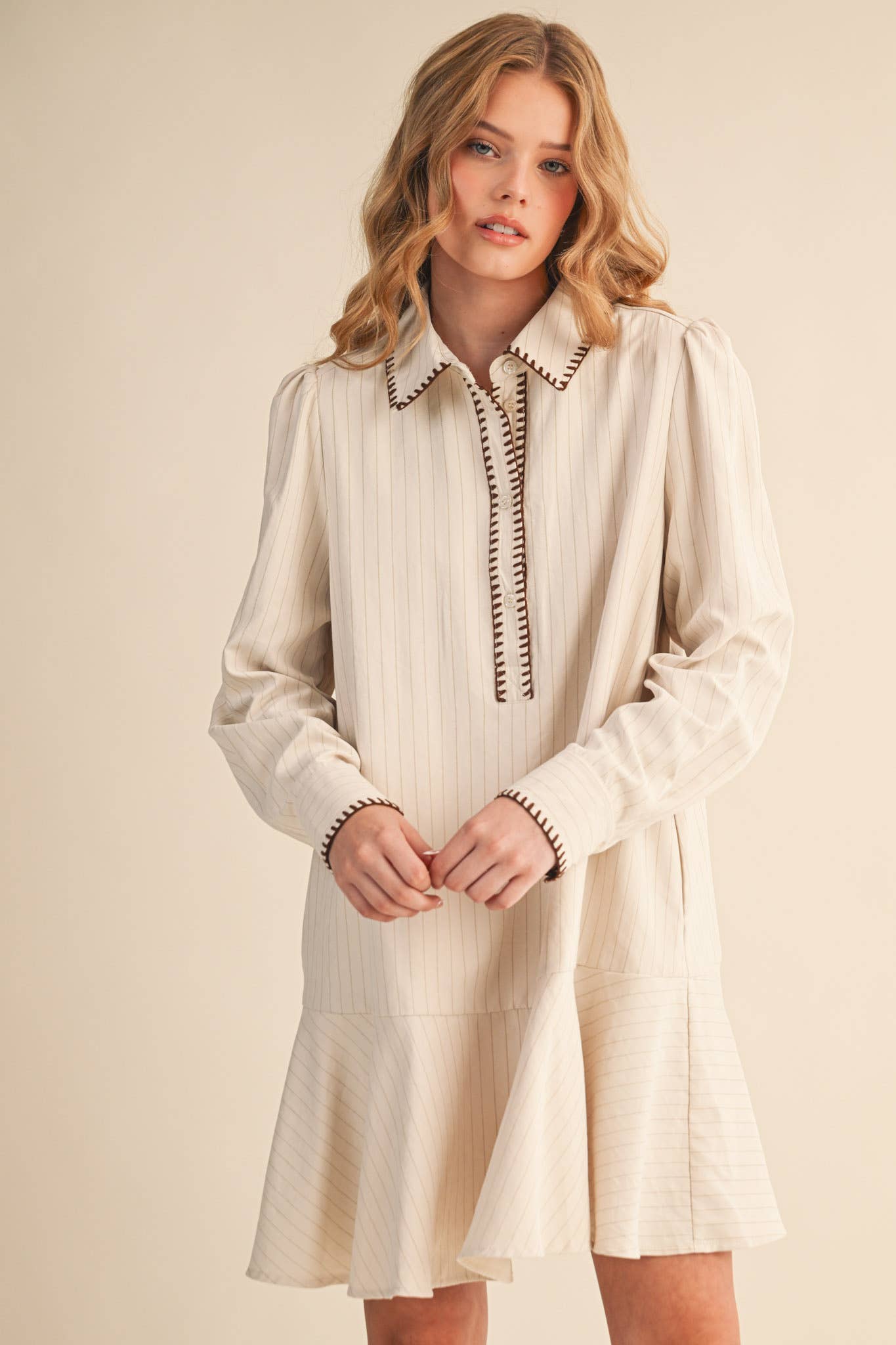 Rental - Contrast Stitch Striped Mini Dress