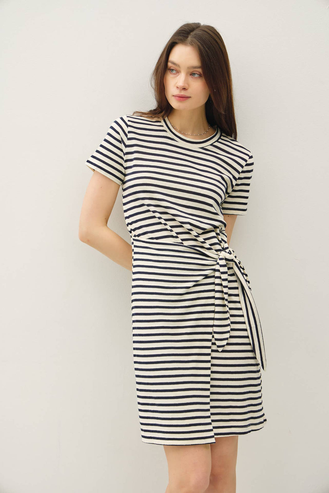 Short Sleeve Faux Wrap T-Shirt Dress