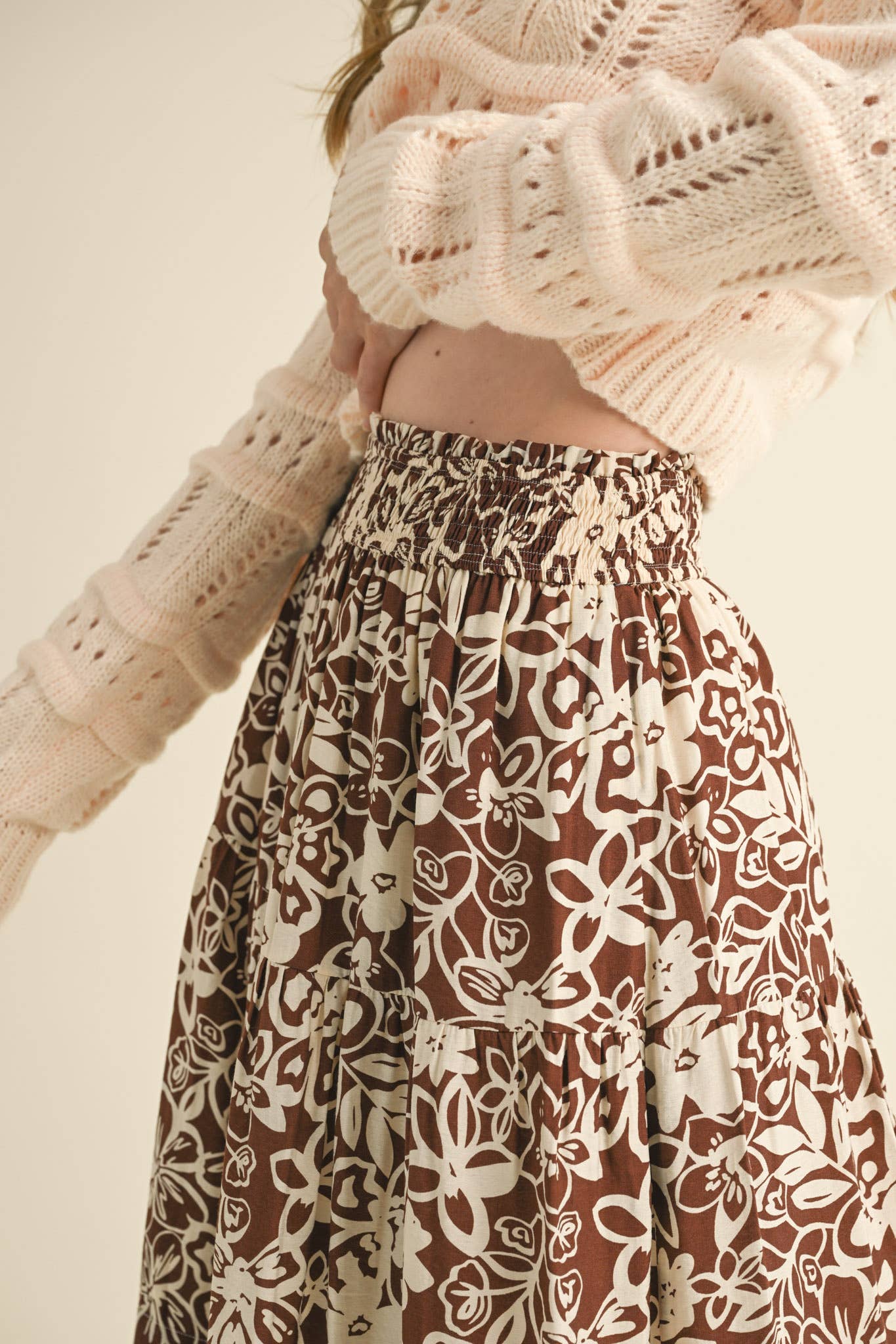 Rental- Floral Pin Tuck Midi Skirt